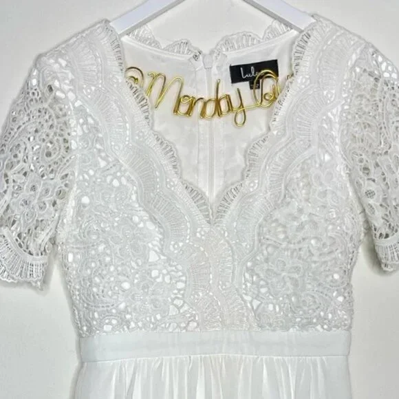 Lulus White Angel In Disguise Lace Chiffon Skirt Skater Dress Size S - Picture 4 of 6